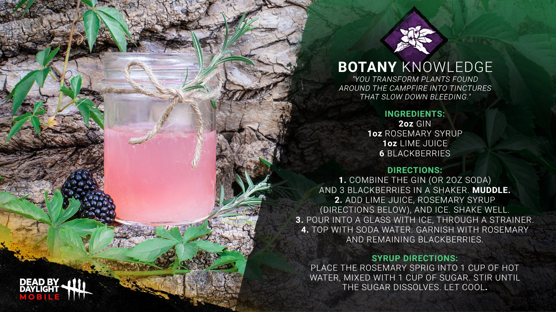 Dead By Daylight Mobile You Transform Plants Found Around The Campfire Into A Delicious Drink Here S How To Make The Botany Knowledge Cocktail T Co Rojyfrj7vq Twitter