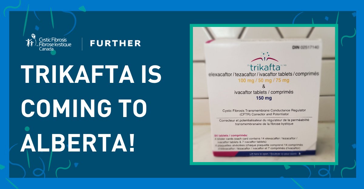 Trikafta is coming to Alberta!
Today, Alberta has announced they will start funding Trikafta for eligible patients.  
Press release: bit.ly/3zJeIQF
Join us live today at 5pm MDT on CF Canada’s National Facebook page. Share your reactions and discuss what comes next.