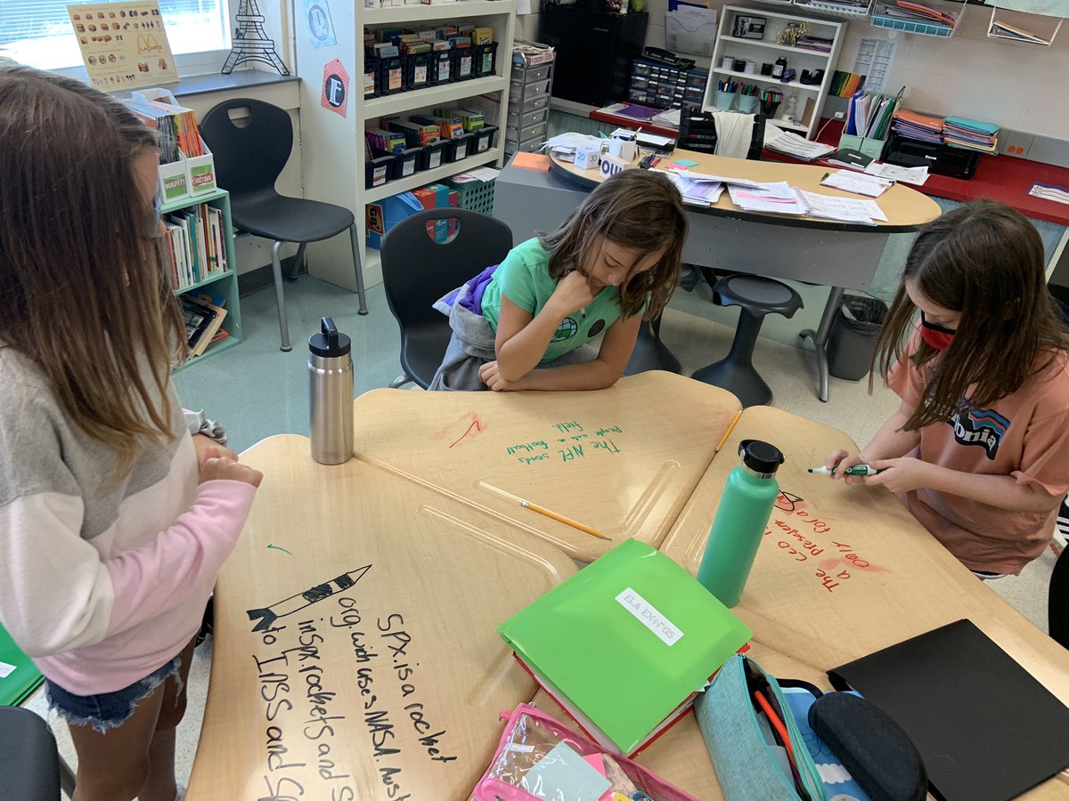 MrsLeitzsey's tweet photo. Building our writing skills! We celebrated our first #patternsofpower work today by displaying our sentences on table tops, and group members revised as needed. @Midway_Mustangs https://t.co/wpL8vbowDb