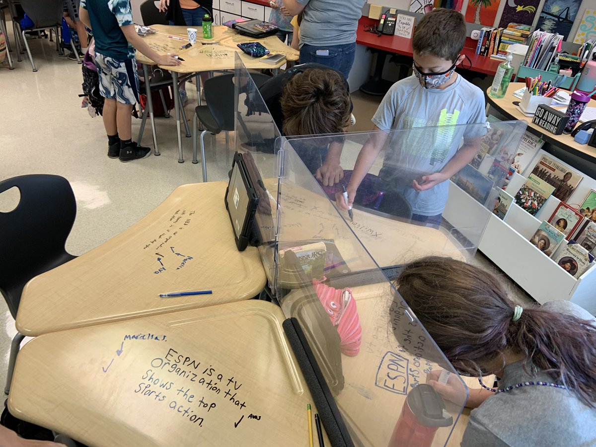 MrsLeitzsey's tweet photo. Building our writing skills! We celebrated our first #patternsofpower work today by displaying our sentences on table tops, and group members revised as needed. @Midway_Mustangs https://t.co/wpL8vbowDb