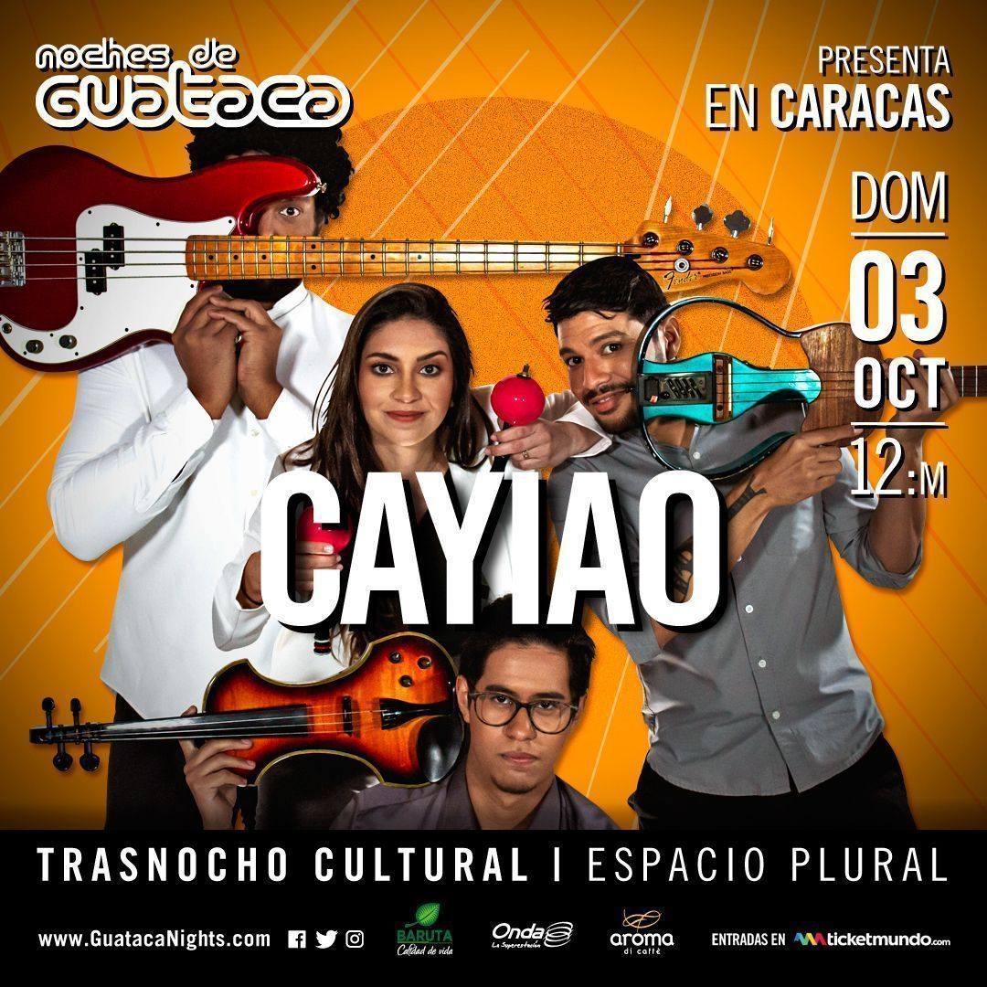 Guataca ofrece música venezolana en directo desde Caracas🤩. Nuestra próxima cita será el 3 de octubre en el <a href="/trasnochocult/">Trasnocho Cultural</a>, donde tendremos a <a href="/Cayiao/">Cayiao</a>, un cuarteto que fusiona ritmos tradicionales con elementos de pop y rock🎶🇻🇪. La nota y entradas acá bit.ly/3hFKrMv