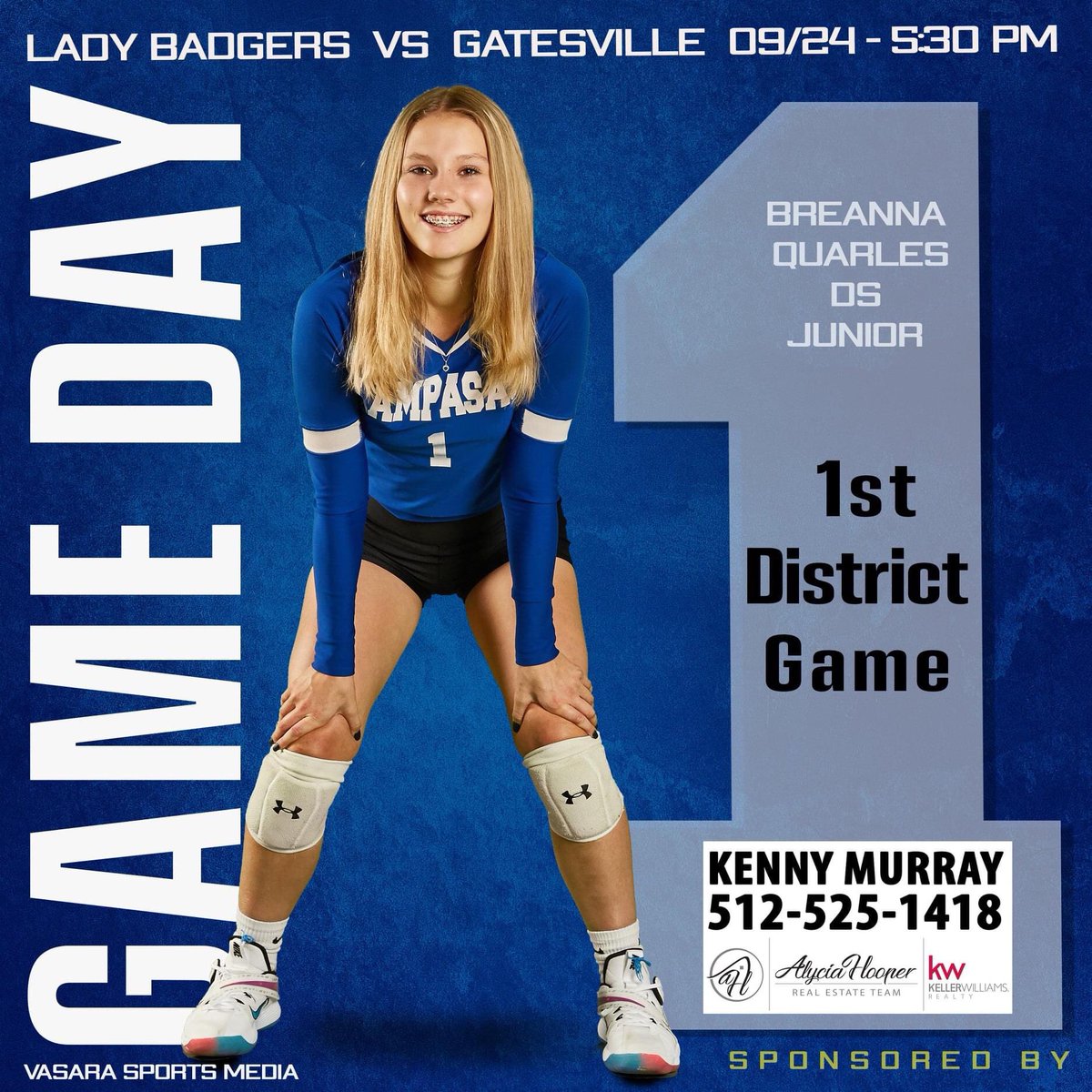 IT'S GAME DAY!!! It is our 1st District Game!!!
Lady Badgers Play Gatesville at AWAY today at 5:30 pm..
Special Thanks to Today's Game Promo Sponsor, Ken Murray!!!
Introducing junior Breanna Quarles - DS....
Please share!
