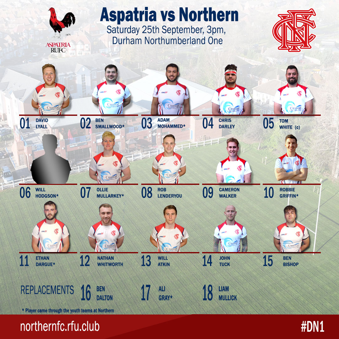 NorthernFC's tweet photo. Here is the team that will make the 162mile round trip to @TheBlackReds tomorrow for a 3pm kick off in #DN1. 

Sorry to Will Hodgson who becomes the first "unlockable character" of the season 😋

#NorthernFC #Rugby #RugbyUnion #AspatriaRFC #NoPhoto #SorryWill https://t.co/Wx64cvCc6W