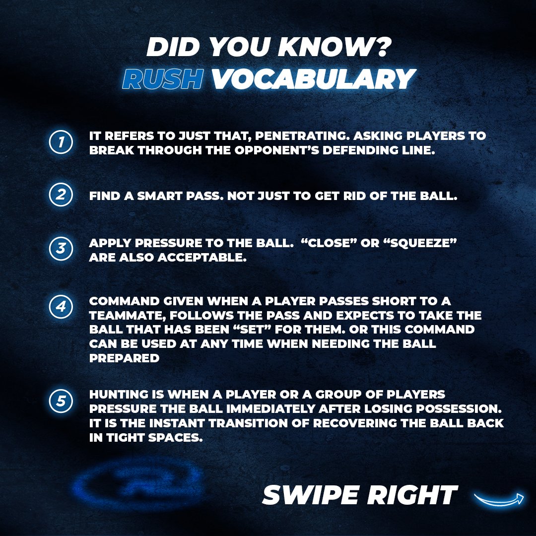 RushSoccer's tweet photo. Rush Soccer is united in doing things the Rush Way. Do you know about the #RushVocabulary? 📖💙⚽️
#RushSoccer #RUID #TheRushWay #RushMidnight #CaptureTheRush #RushPlayerPathway #YouthSoccer #slang #vocab #vocabulary #corevalues https://t.co/BXhczrvgGL