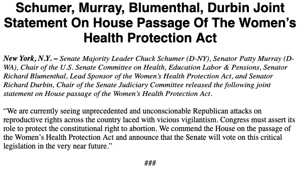 PattyMurray's tweet photo. Abortion rights are under attack across the country &amp; at the Supreme Court. With stakes this high, inaction is not an option.

Today the House passed WHPA, landmark legislation that will protect the constitutional right to abortion. Now, it's the Senate's turn to act. https://t.co/UwS9hFKADn