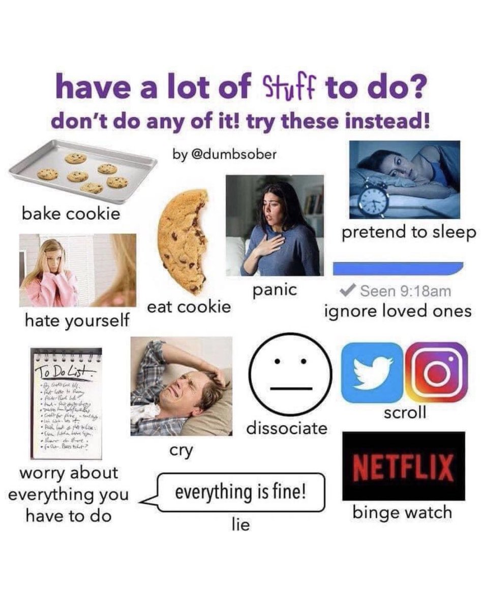 orbyn's tweet photo. “What’s your writing process?” #adhd #icantactuallyfindthisdumbsoberperson #dumbsober #bakecookie #hateyourself #eatcookie https://t.co/2LEWA7eE71
