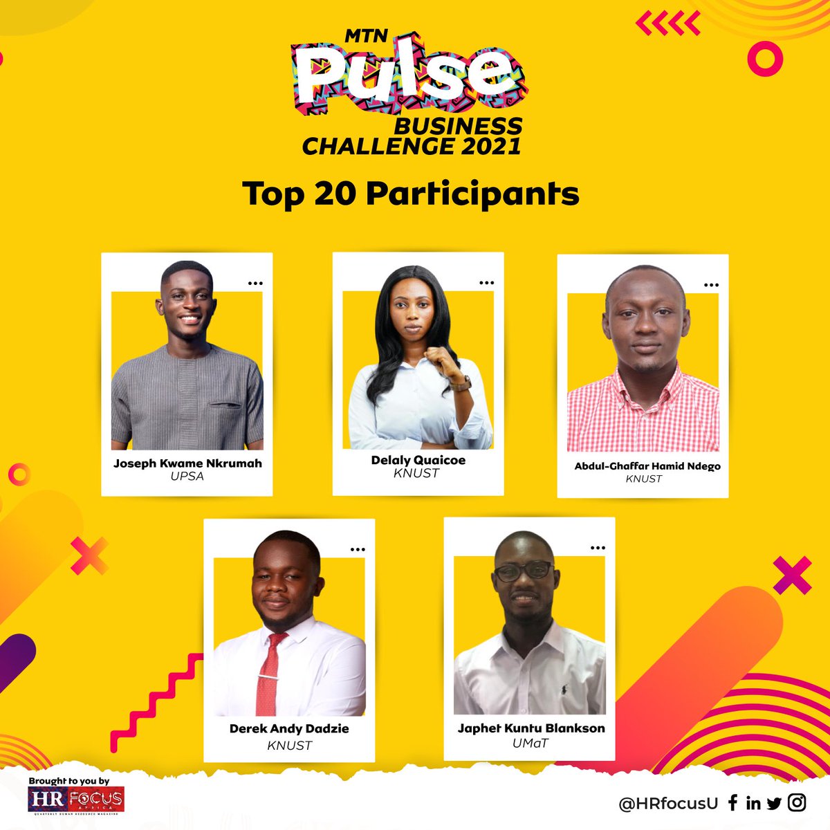 FocusDigitalGh's tweet photo. Congratulations to the Top 20 finalists of the MTN Pulse Business Challenge Competition 2021!
The road ahead promises to be an exciting one! We wish you all the best! #MTNPulseBC #HRFocusbc #focusedonyou https://t.co/So9hXYFCNM