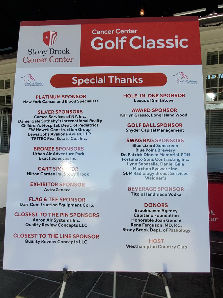 CBaldwinFund's tweet photo. Thank you to all the Sponsors, Players, volunteers the Westhampton Country Club and staff who helped make the SB Cancer Center Golf Classic such a wonderful event.  Your contribution’s will help change the face of Cancer Care on LI.   Thank you! Together we will find a cure. https://t.co/kRJbo7z29y
