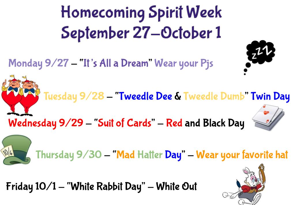 HoCo Spirit Week 9/27 - 10/1.