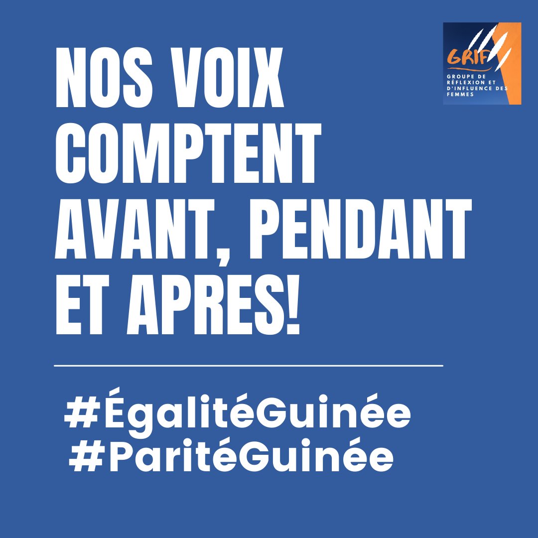 GRIF_Femmes's tweet photo. Oui.
Les voix des femmes comptent:
AVANT
PENDANT
ET APRES
Nous sommes dans le "AVANT".
#Les52pourcent
#EgaliteGuinee
#PariteGuinee
#Guinee #Kibaro
@GuineeBuzz @ActuElles @AmbaFrGuinee @CanadaGuinee @UEenguinee @EmbassyConakry @USAIDGuinea @GuineeOneUN @unwomenafrica https://t.co/S8K8djTkfz