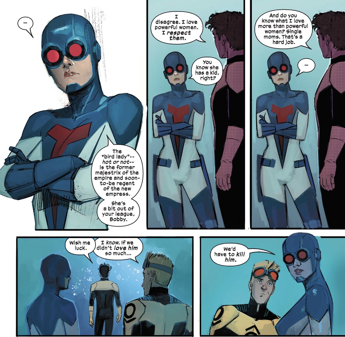 derekreadsX's tweet photo. #NewMutants5 #Xmen #Xspoilers 
This story development with Berto and Deathbird is bonkers, totally random, and I still don’t know if it makes sense or not, but it’s so funny and everyone’s reactions are so great, I don’t even mind it! https://t.co/l3lZaBzqWH