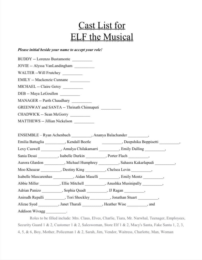 Congrats to the cast of our 2021 musical, Elf!