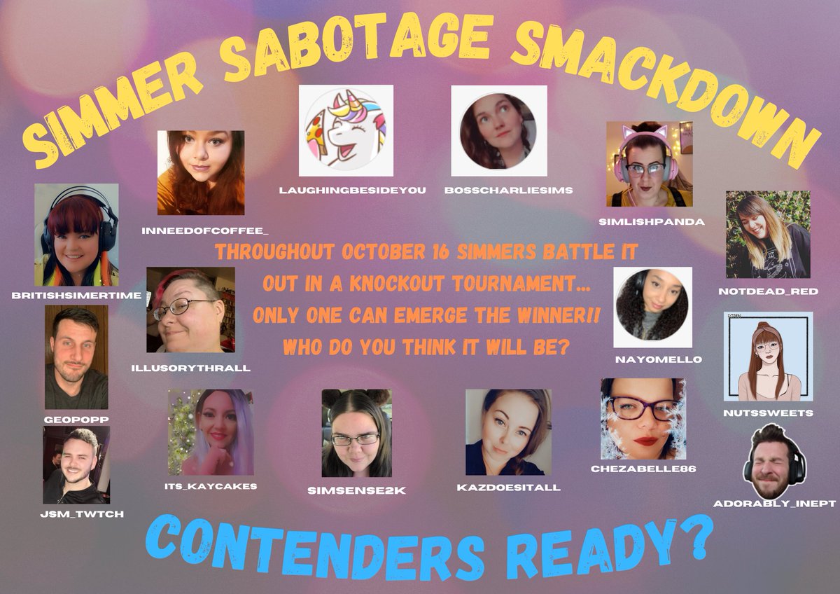 TimeSimer's tweet photo. Simmer Sabotage Smackdown Full Line Up!!!
@NotdeadR @innneedofcoffee @starwisher88 @bosscharliesims @simlishpanda @Geopopz @IllusoryThrall @jsm_tweets @its_kaycakes @SSense2k @KazDoesItAll @chezabelled86 @NutsSweets_ @Nayomello @AdorablyI Are we ready??? https://t.co/FSNACUif1N