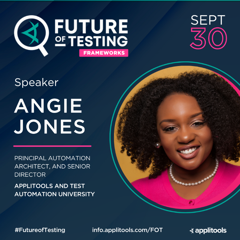 Applitools's tweet photo. There are so many incredible speakers for Future of Testing: Frameworks on September 30. Don't miss sessions from @techgirl1908, @BagmarAnand, @gregsypolt, @ailuj876, @mcruzdrake, @shs96c, and more

It's 100% FREE to register 👇
https://t.co/kBZOAnL1x3