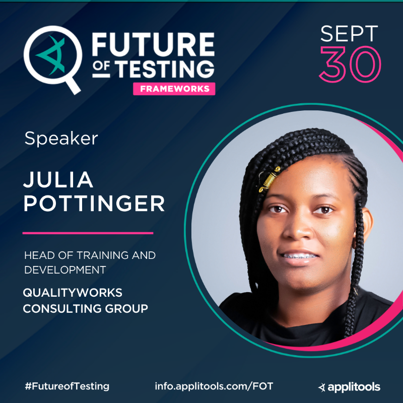 Applitools's tweet photo. There are so many incredible speakers for Future of Testing: Frameworks on September 30. Don't miss sessions from @techgirl1908, @BagmarAnand, @gregsypolt, @ailuj876, @mcruzdrake, @shs96c, and more

It's 100% FREE to register 👇
https://t.co/kBZOAnL1x3