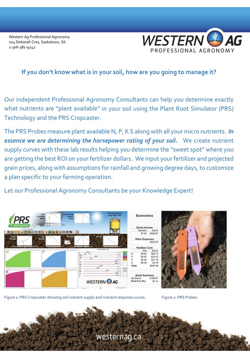 If you don’t know what’s in your soil, how are you going to manage it? <a href="/westernagNWSK/">WesternAg North West Sask.</a> <a href="/YourSoil/">Western Ag SE SK, MB</a> <a href="/carmen_watsonc1/">Carmen Watson</a> Can help you plan for #plant22 and take advantage of the background fertility already in your soil! 🎯 #saskag #westcdnag ##plant22