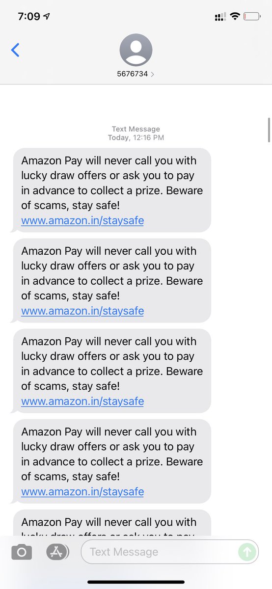 AgarwalAS's tweet photo. Hey @amazonIN @amazonpay in the past 7 hours got the same SMS over 100 times. Are these genuine or a scam? @amazonpa https://t.co/bZvkVKTzmd