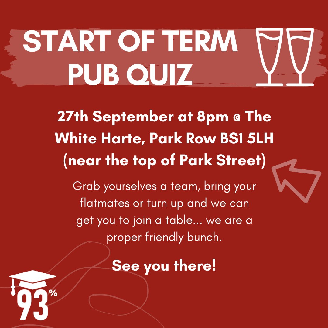 The93pClub's tweet photo. Come along to our first event of the year, the Start of Term Pub Quiz!

We will be at The White Harte on Monday at 8pm, bring your flatmates, some friends or come alone and we can find you a table!

See you then! https://t.co/IzHpu8Iqov