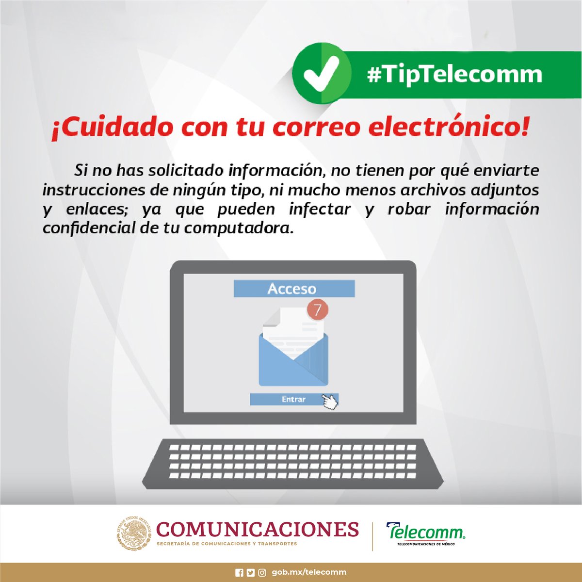 FinabienMex's tweet photo. #TipTelecomm
Toma en cuenta nuestra siguiente recomendación sobre tu correo electrónico https://t.co/RbHyIKmrYj