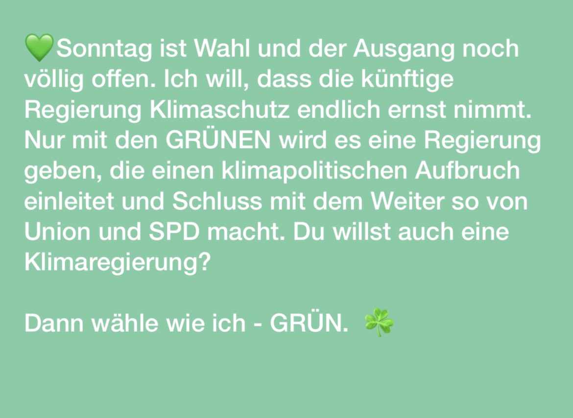 Dosabrinami's tweet photo. Sonntag ist Wahl bitte überlegt euch genau was ihr wählt es geht um die Zukunft 🥺💚☘️ #wahl #gruene #NieMehrCDU #Klimawahl https://t.co/njfHUx5OZn