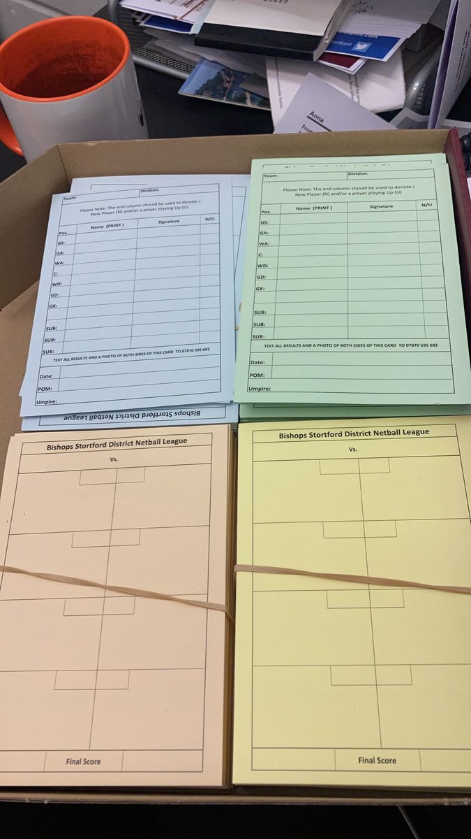 Looking forward to getting the league started on Sunday <a href="/CentreHerts/">Herts & Essex Sports Centre</a> . Thx <a href="/PPStortford/">ProntaprintStortford</a> for the beautiful colour coded score cards.