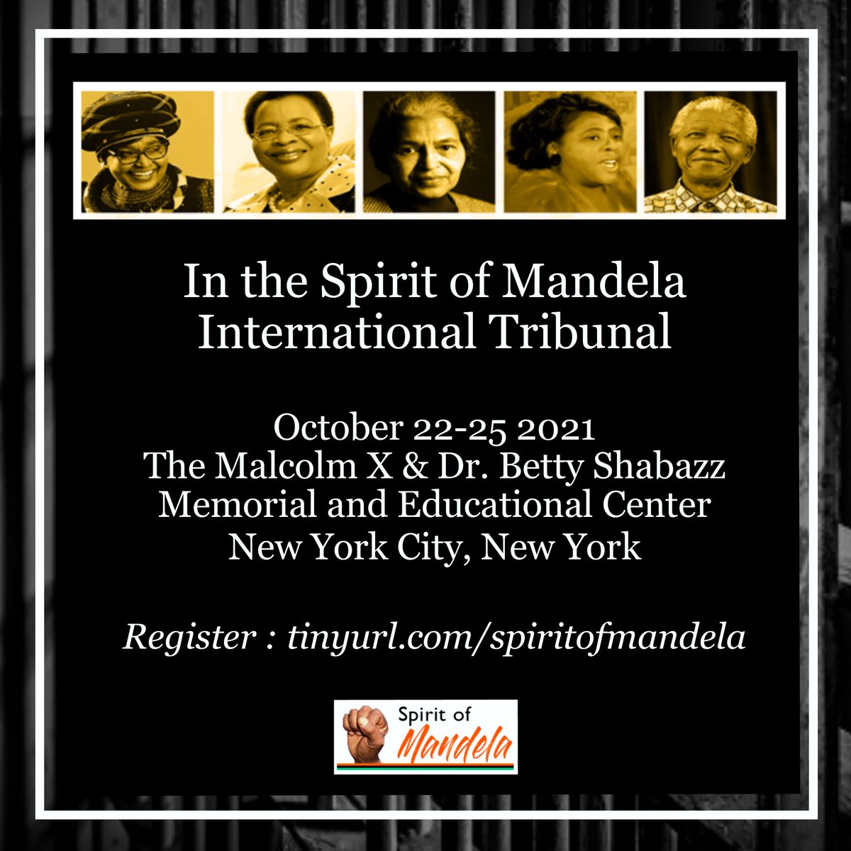 inthespiritt's tweet image. Be a part of HISTORY! Register now to participate via Zoom or In-Person! Register at tinyurl.com/spiritofmandela 

#WeChargeGenocide #FreethemAll #SpiritofMandela #FreetheLand #FreethePeople #tribunal2021 #genocide #humanrights #PeoplesSenate