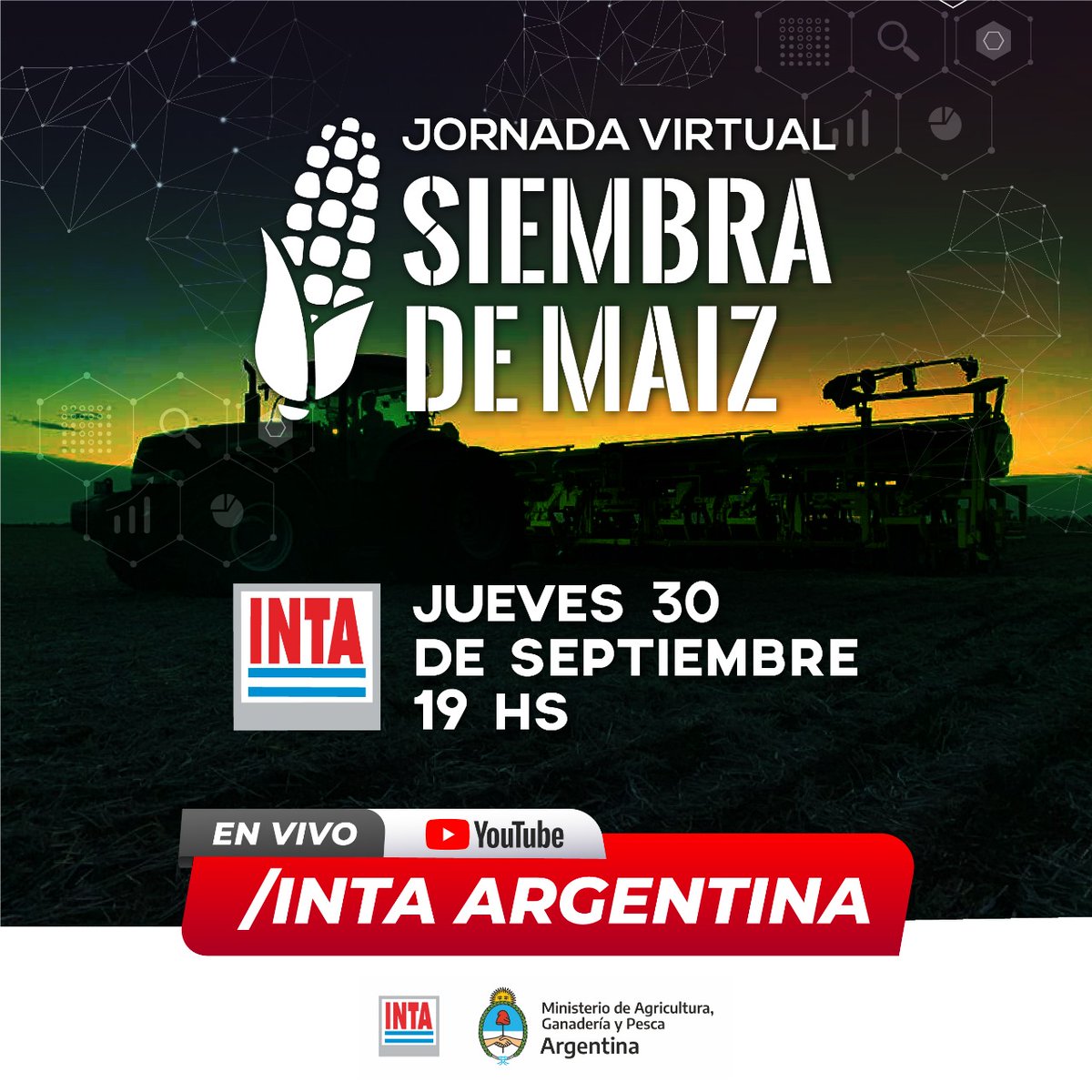 #AgendaINTA | JORNADA VIRTUAL #SIEMBRA DE #MAÍZ 🌽🚜

Se viene una nueva jornada que reúne a especialistas de <a href="/intaargentina/">INTA</a> y fabricantes de #sembradoras 🛠️⚙️, mostrando a campo la tecnología de #SiembraDirecta, impulsando la #MaquinariaAgrícola 🇦🇷 hacia nuevos mercados 🌍