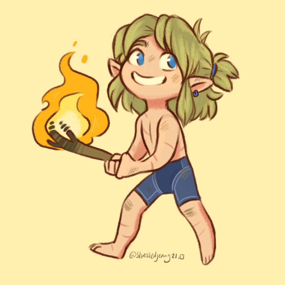 Early game, gremlin-energy pyro Link is always a favourite Link. Burn it all! #botw