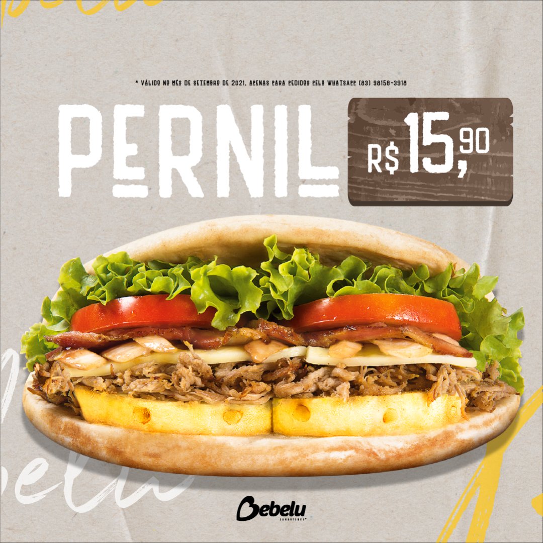 BebeluCG's tweet photo. Que tal escolher esse #sanduíche para hoje?! 😋 Aproveite a #promoção e por apenas R$15,90, você come o Pernil Desfiado e se delicia muito. 

* Válido para #delivery via WhatsApp (83) 98158-3918 ou no balcão da loja. https://t.co/IbIYCoZPMT