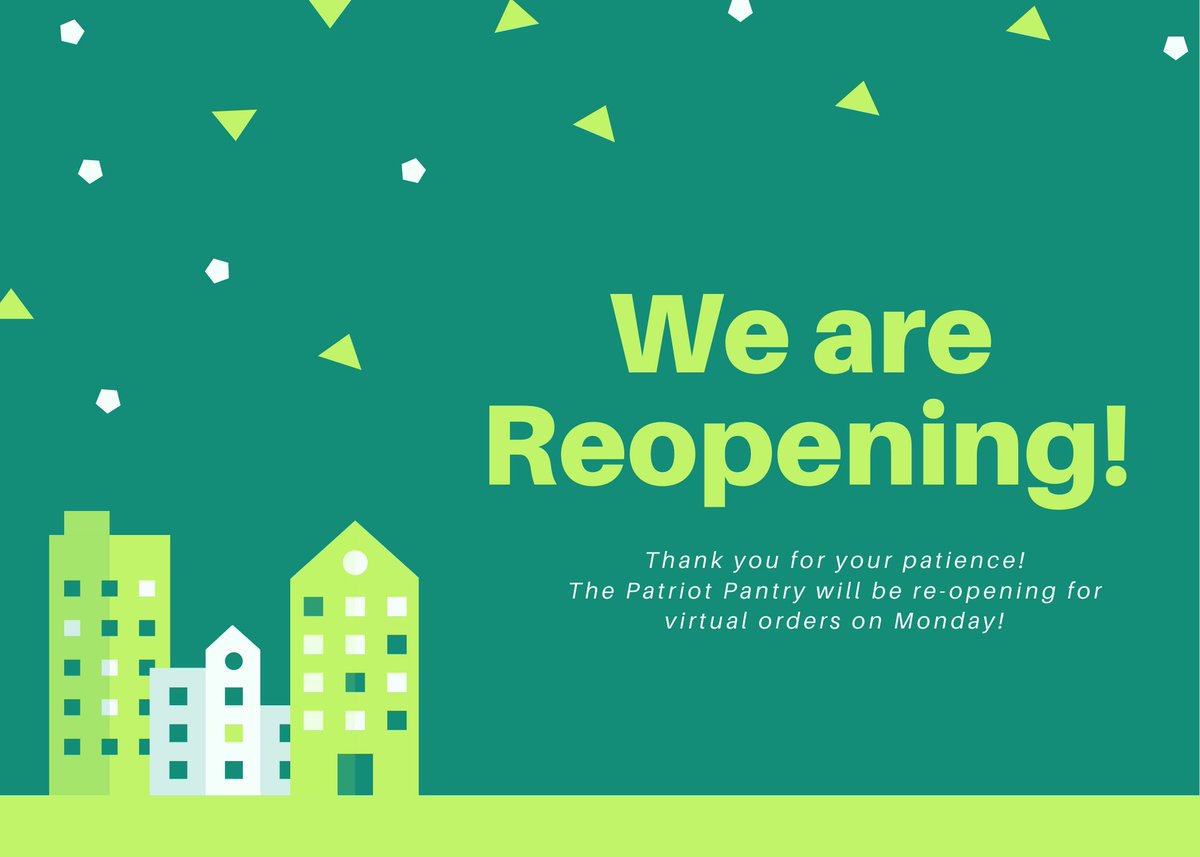 gmupantry's tweet photo. The Patriot Pantry will be reopen for virtual orders once again on Monday! https://t.co/lpBAGwAVK6