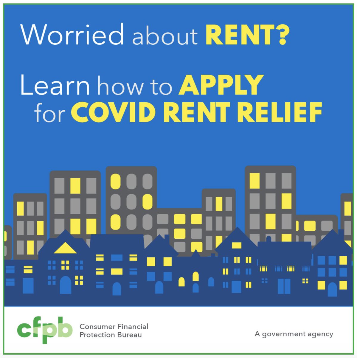 Worried about making the rent? Get help with 12 months or more of rent and utilities. Visit consumerfinance.gov/renthelp to find financial assistance in your area. #RentHelp