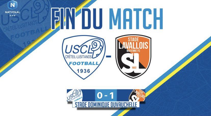 uscreteil's tweet photo. C’est fini à Duvauchelle. L’USCL s’incline à domicile face au @stadelavallois. Tout s’est joué en fin de première période avec un but de Durbant. Prochain rendez-vous de National la semaine prochaine face à l’@USConcarneau. #USCLLAVAL 0️⃣-1️⃣ https://t.co/SYosYYLwuf