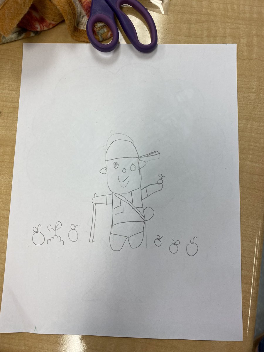 Miss_EWalker15's tweet photo. The students learned about Johnny Appleseed and wrote character traits on apples that describe him! Then, we followed a video on how to draw him! #funfriday #shrewsburylearns https://t.co/k3Apr6G1u2