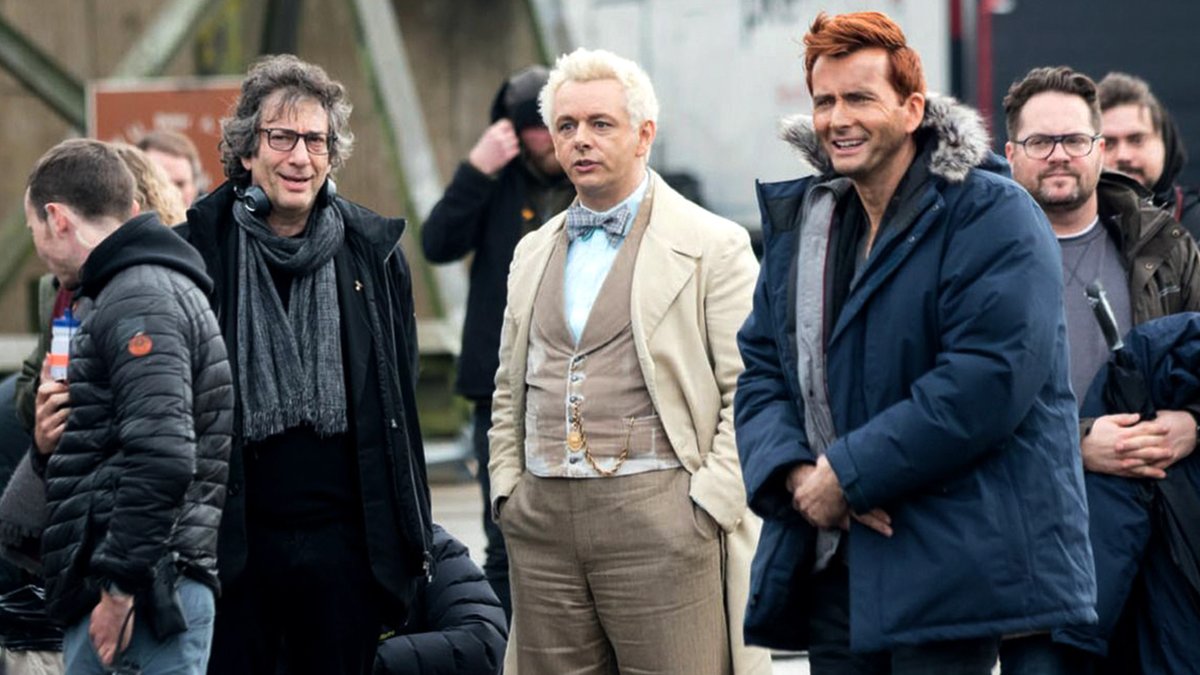 primemovies's tweet image. Got so excited thinking about David Tennant, Michael Sheen, and Neil Gaiman working on Good Omens season 2 that we had to go back and reminisce on David Tennant, Michael Sheen, and Neil Gaiman working on Good Omens season 1.