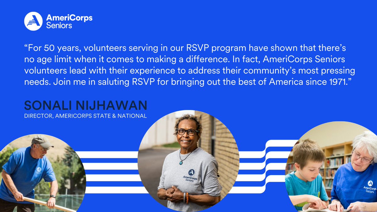 #Shareworthy: <a href="/AmeriCorps/">AmeriCorps</a>' Sonali Niijhawan highlights the tremendous impact of #RSVP in honor of the program's 50th anniversary. 

#RT to help celebrate this #AmeriHistory milestone &amp; share how #AmeriCorpsSeniors volunteers #GetThingsDone with RSVP where you are⤵️ #RSVPTurns50