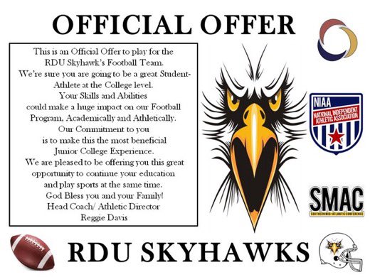 Blessed to receive my first official offer from <a href="/ChristianRdu/">RDU COMMUNITY CHRISTIAN ATHLETICS SKYHAWKS</a>