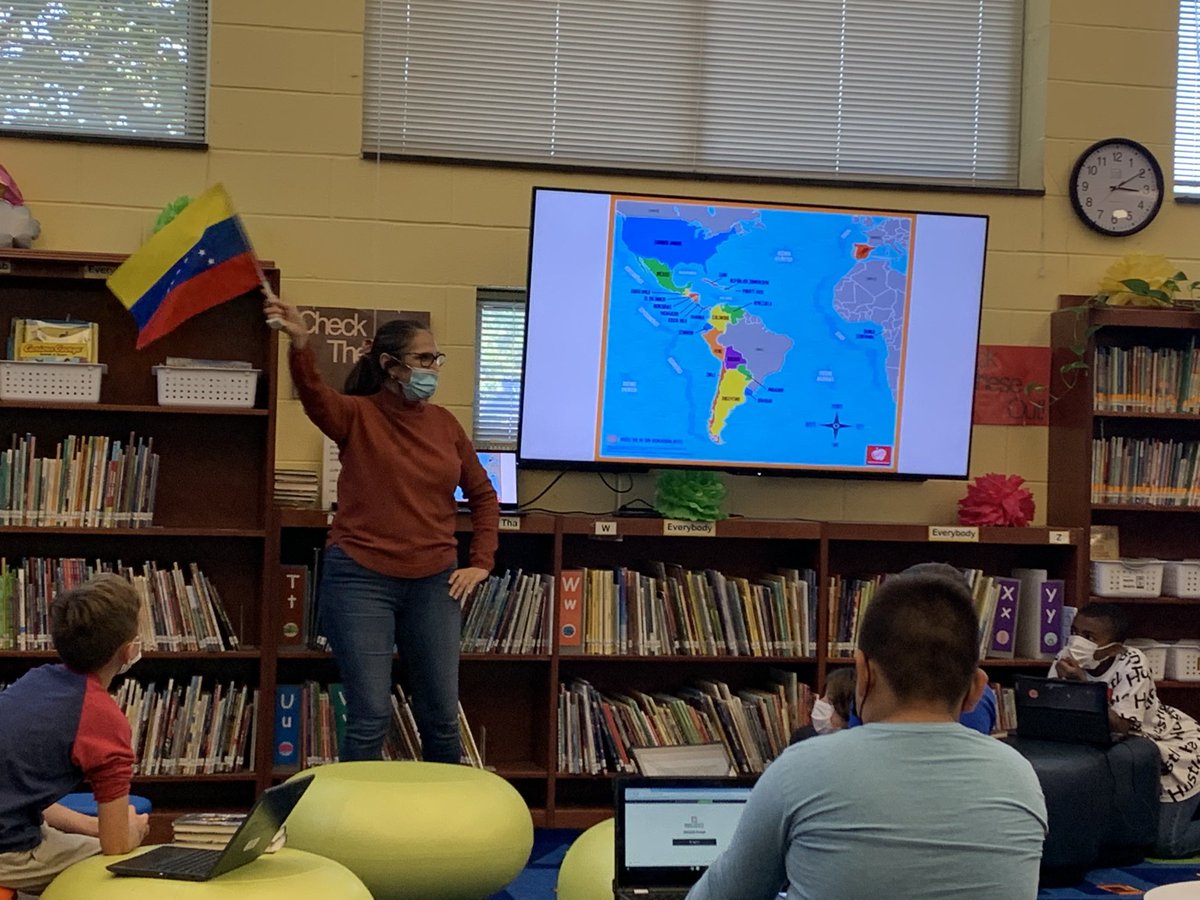 scesmedia's tweet photo. SCES Fifth graders celebrating Hispanic Heritage Month with our very own receptionist Mrs. Moncayo. https://t.co/HeMQgmNI3F