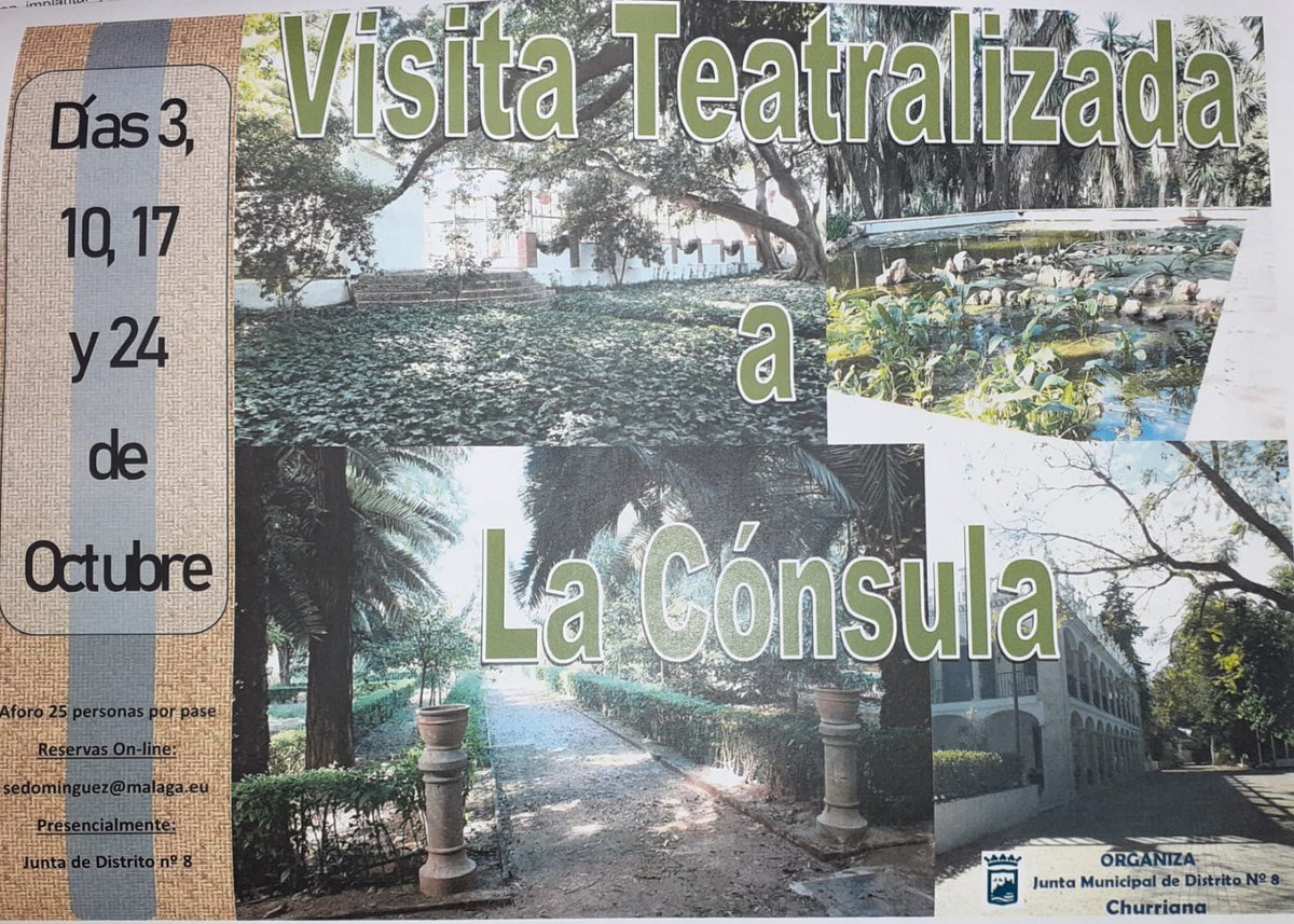 eveconhistoria's tweet photo. 🎭🌴VISITA TEATRALIZADA A LA CÓNSULA 🌿🌹

El próximo mes de #octubre iniciamos una serie de visitas teatralizadas a #LaCónsula organizadas por el distrito de #Churriana de @malaga 

👉https://t.co/7kM0Qe8wrB

#Churriana #Culturasegura #LaConsula https://t.co/QvFdvaQY2F