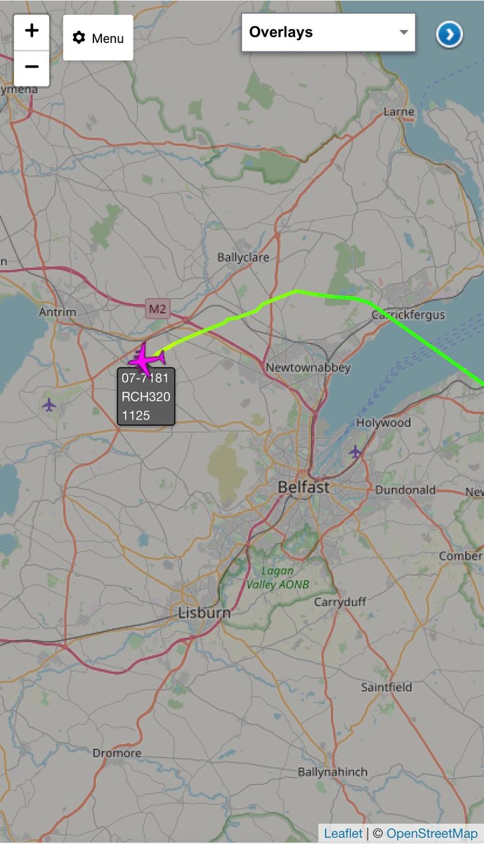 During the evening dog walk, AE20C2 Reach 320 USAF C-17A 07-7181 437AW returned to Aldergrove from Amman for a R25 approach.