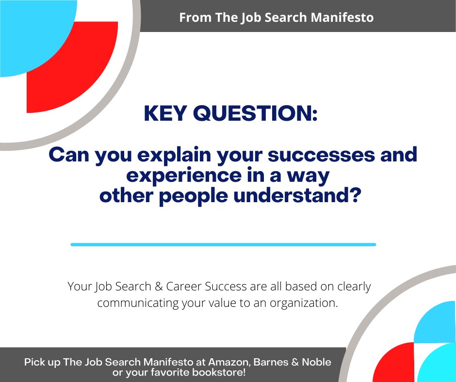 Your Job Search &amp; Career Success are both based on clearly communicating your value to an organization - then demonstrating it.  Explaining your successes and experience is something we cover throughout our book.
Take a look here: 

#jobsearch #jobhunt #brandstatement