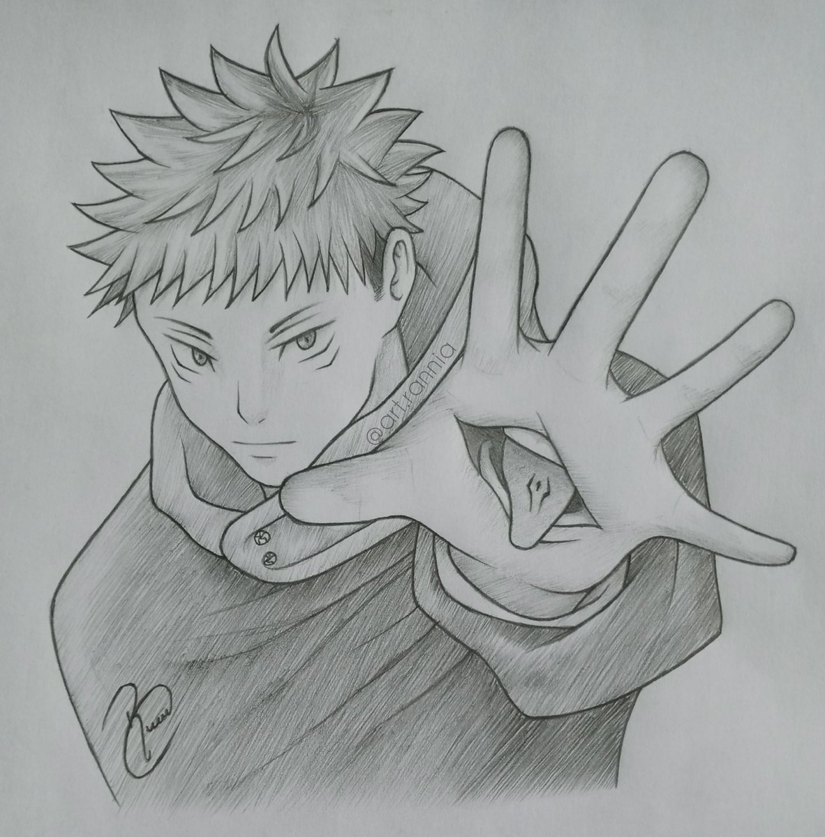 Hice este dibujo a lápiz🥀☯️ 🔸Anime: #JujutsuKaisen 🔸Personaje:  #YujiItadori ~Referencia usada #Itadoriyuuji #jujutsukaisenfanart #drawing # anime #fanart #jujutsukaisen #art #dibujos #draw, image size:1182x1200