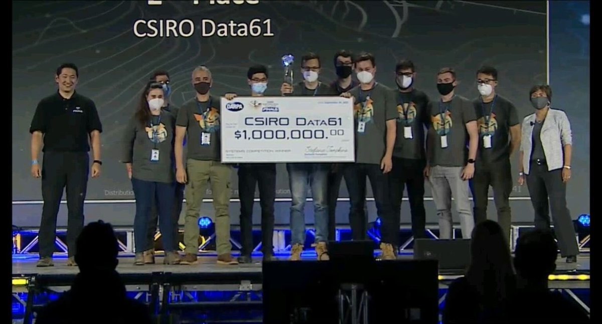 Dr Sue Keay FTSE (@suekeay) on Twitter photo 2nd place and $1m prize for Team <a href="/CSIRO/">CSIRO</a> Data61 at <a href="/DARPA/">DARPA</a> #subtchallenge after tie-breaker with Team Cerberus, both on 23 points. Australian robotics is in good shape with our homegrown talent and technologies shining on the world stage. <a href="/emesent/">Emesent</a> <a href="/GeorgiaTech/">Georgia Tech</a> <a href="/QLD_AI_Hub/">Queensland AI Hub</a> <a href="/RoboAus/">Robotics Australia Group</a> 2nd place and $1m prize for Team <a href="/CSIRO/">CSIRO</a> Data61 at <a href="/DARPA/">DARPA</a> #subtchallenge after tie-breaker with Team Cerberus, both on 23 points. Australian robotics is in good shape with our homegrown talent and technologies shining on the world stage. <a href="/emesent/">Emesent</a> <a href="/GeorgiaTech/">Georgia Tech</a> <a href="/QLD_AI_Hub/">Queensland AI Hub</a> <a href="/RoboAus/">Robotics Australia Group</a>