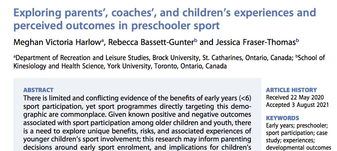 Meghan Harlow (@harlow_meghan) on Twitter photo Thrilled to be sharing some of my ongoing #preschooler #sport work with <a href="/JFraserThomas/">JessicaFraser-Thomas (she/her)</a> and Rebecca Bassett-Gunter - exploring preschooler sport from the perspective of young children, parents, and coaches! First 50 downloads are free here: tandfonline.com/eprint/9ZGSFDU… Thrilled to be sharing some of my ongoing #preschooler #sport work with <a href="/JFraserThomas/">JessicaFraser-Thomas (she/her)</a> and Rebecca Bassett-Gunter - exploring preschooler sport from the perspective of young children, parents, and coaches! First 50 downloads are free here: tandfonline.com/eprint/9ZGSFDU…