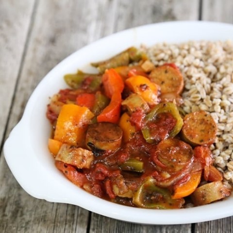 This recipe updates the Italian classic, sausage and peppers, with vegan sausage. It makes a hearty one-dish meal served with pasta, grains, or polenta. #vegetarian #vegan⁠
⁠
Recipe >>>vegkitchen.com/italian-style-…