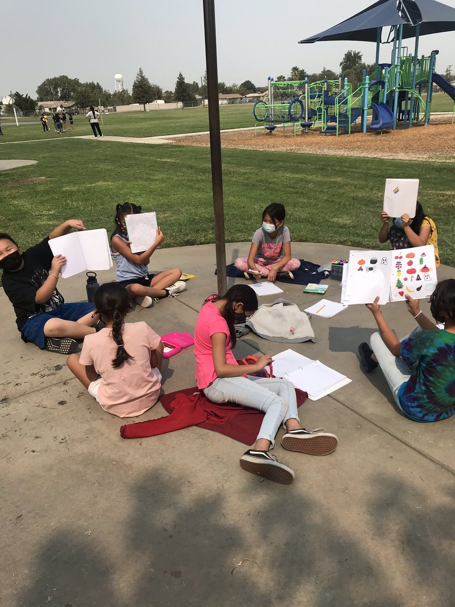 Impromptu author’s and artist’s club during lunch recess.