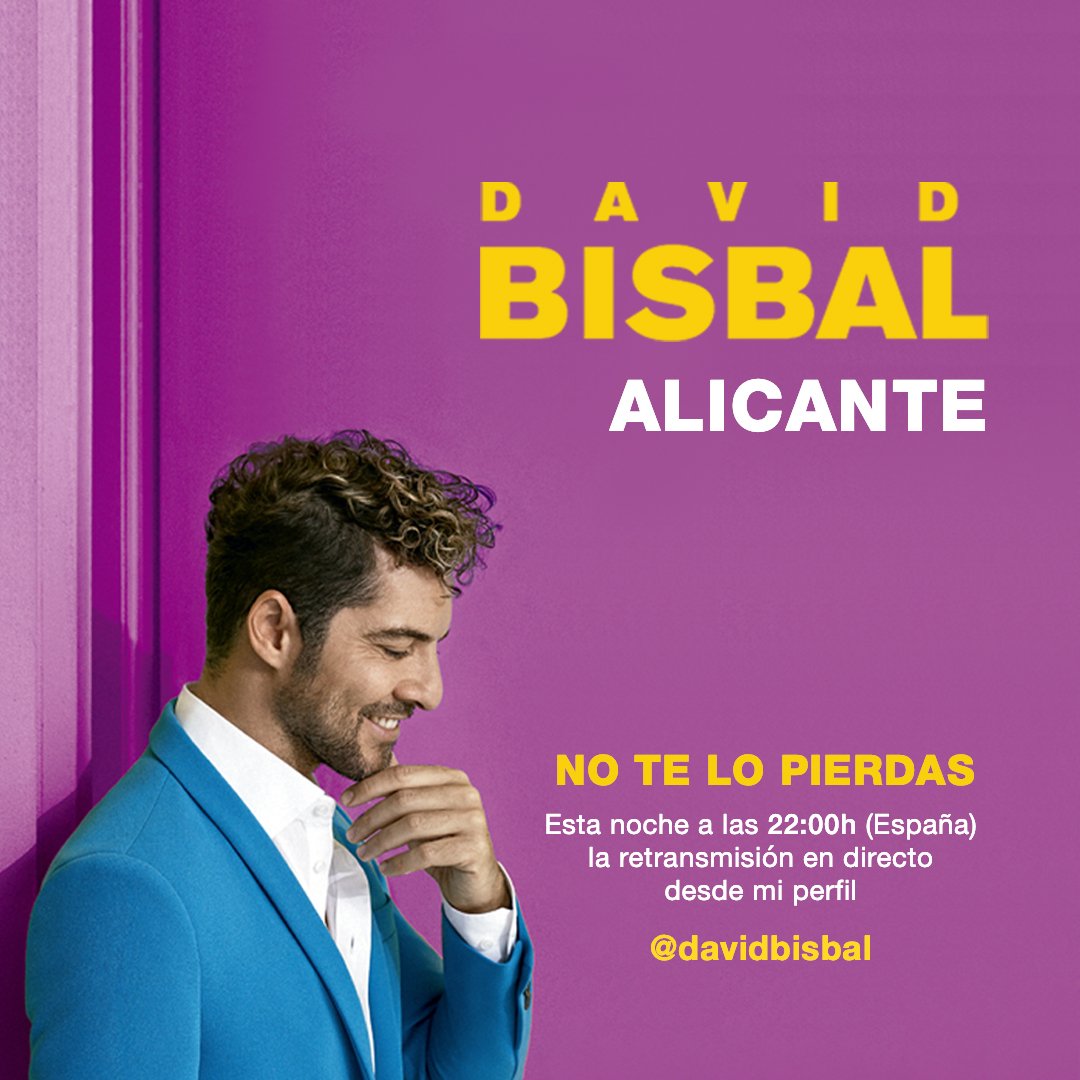 davidbisbal's tweet photo. En unos minutos nos vemos en directo desde Alicante, vamos! 
https://t.co/HDyvl79j8i https://t.co/M898ObO23X