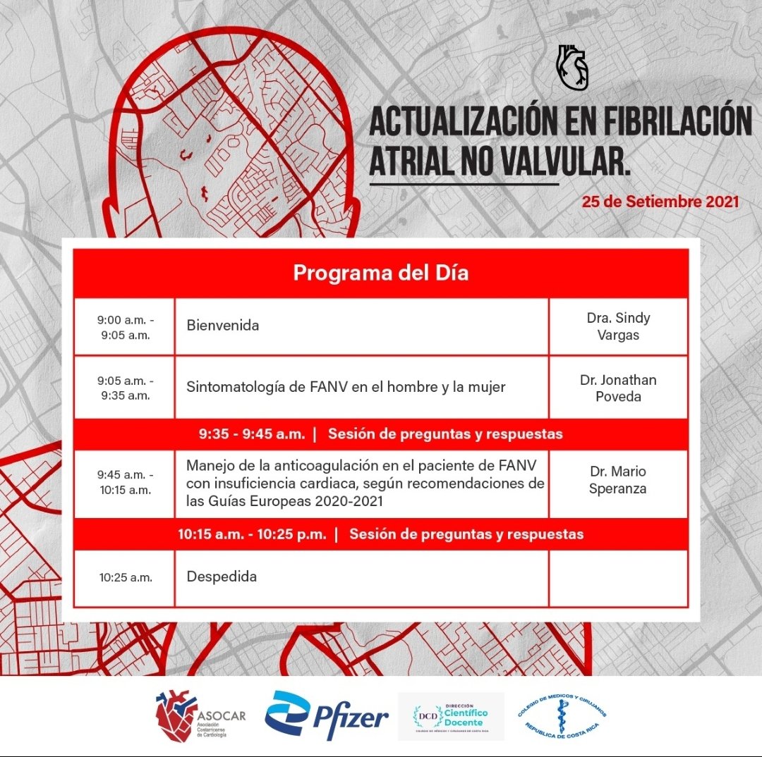 Mañana ‼️‼️actividad del día mundial del corazón. 
➡️➡️Fibrilación atrial no Valvular. 
bit.ly/3zfOpSa
<a href="/drdquesada/">Daniel Quesada</a> <a href="/gcastillocr/">Gabriela Castillo</a> <a href="/gutierrezjaikel/">Luis Gutierrez</a> <a href="/EricBogantes/">Eric Bogantes</a> 
#fibrilacionatrial #DIACORAZON