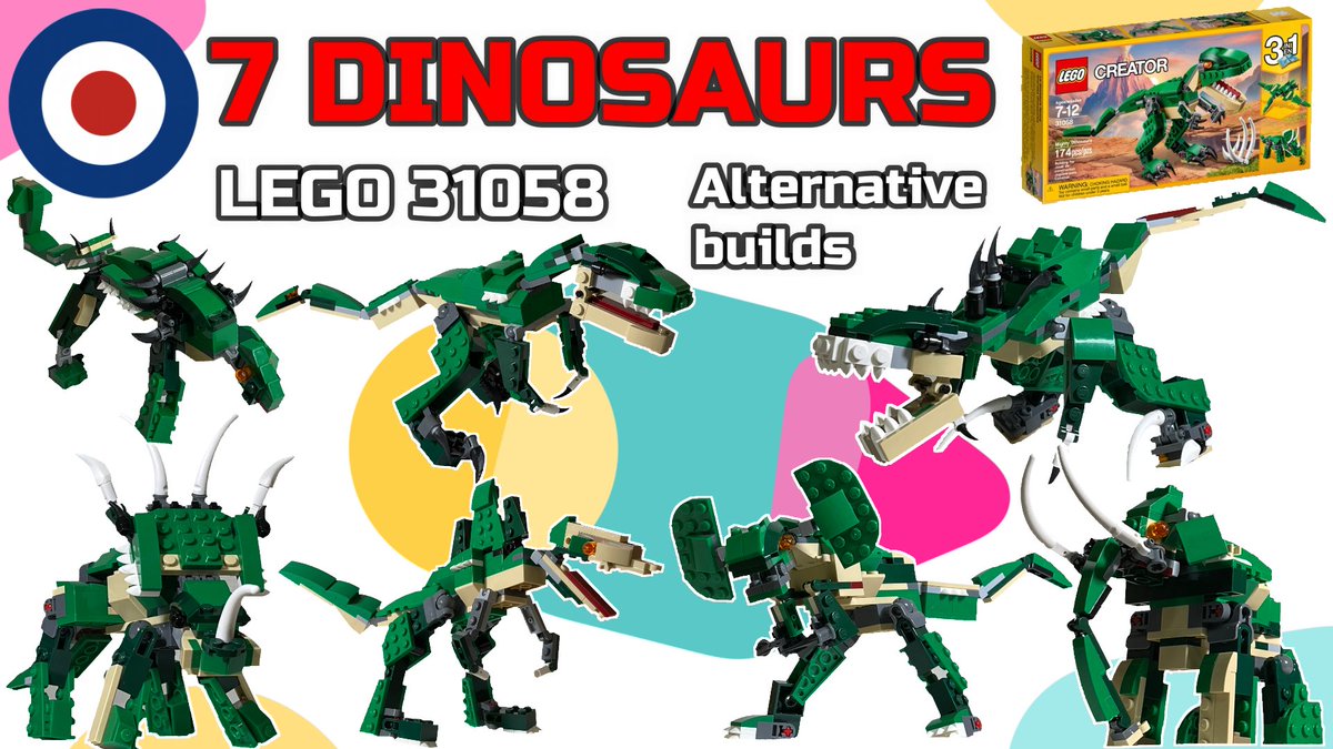 レゴクリエイター31058の部品のみで恐竜7種類に組み替えた総集編です
