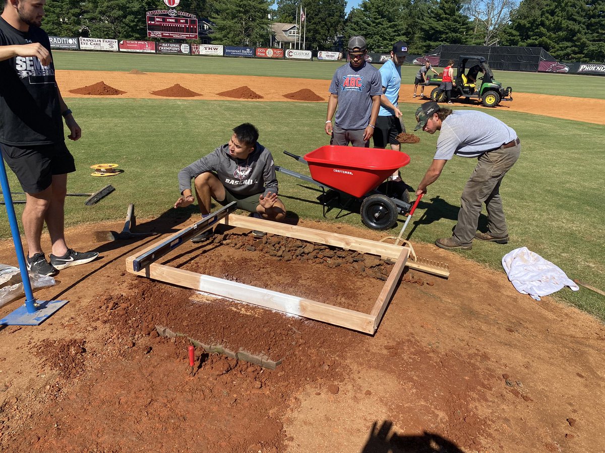 Mike_AFD911's tweet photo. At Cumberland University game mound &amp; bull pen building   Thanx to Head Baseball coach and Pitching Coach Brett Neffendorf for bring me in!
Also special guest appearance by my friend Phil Hatcher to assist in quality control!
Made AFD mound gauge from local materials! https://t.co/VJnlQGBDrr
