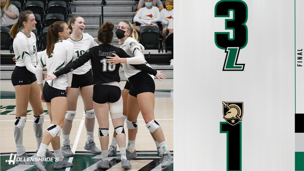 LoyolaVB's tweet photo. FINAL: @LoyolaHounds 3, Army West Point 1.

Loyola starts 2-0 for the first time in @PatriotLeague history.

Final score presented by @hollenshades 

#GoHounds | #PatriotVB | @Patriot_Gameday https://t.co/boG6AznKEC